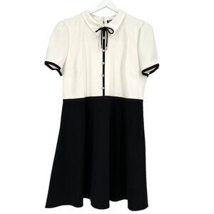Karl Lagerfeld A-Line Dress Size 16 White Black Jeweled S/S Peter Pan Collar
